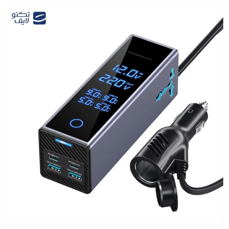 اینورتر خودرو پاورولوجی مدل Powerology 2×AC Socket PWCUQC044