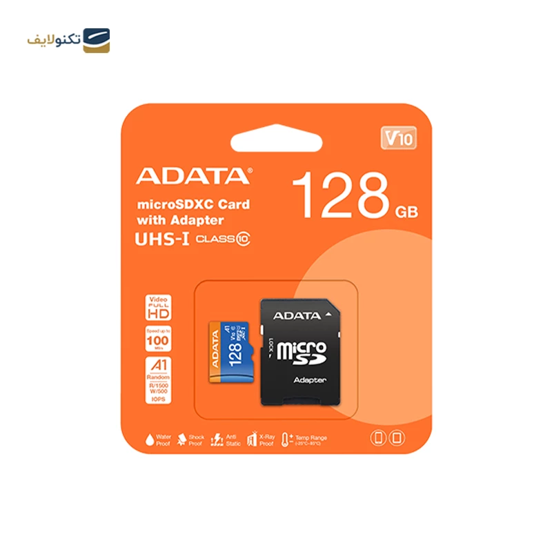 کارت حافظه microSDXC ای دیتا مدل Premier V10 A1 کلاس 10 استاندارد UHS-I سرعت 100MBps ظرفیت 128 گیگابایت به همراه آداپتور تصویر ۲