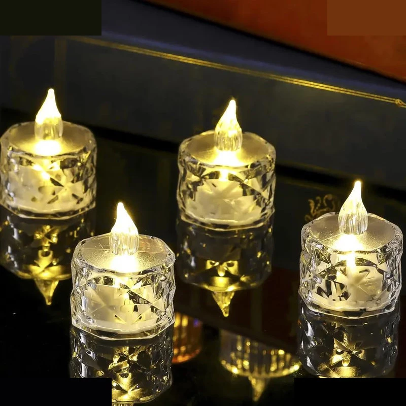 شمع ال ای دی مدل کریستالی شفاف طرح Diamond مجموعه 2 عددی تصویر ۲