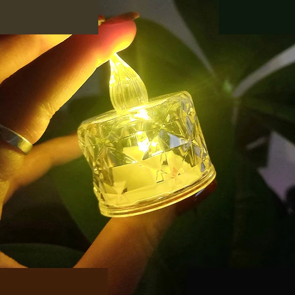 شمع ال ای دی مدل کریستالی شفاف طرح Diamond مجموعه 2 عددی تصویر ۴