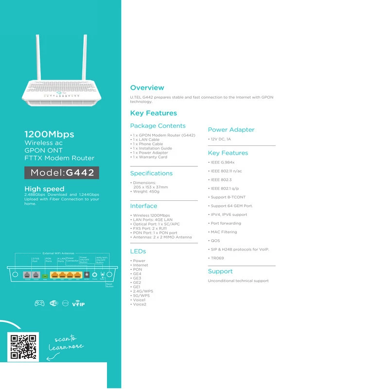 مودم روتر Gpon-ONT یوتل مدل G442 تصویر ۴