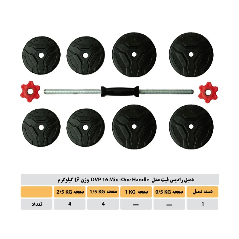 دمبل گرد قابل تنظیم 16 کیلوگرم رادیس فیت مدل DVP16-Mix1-one handle تصویر ۵